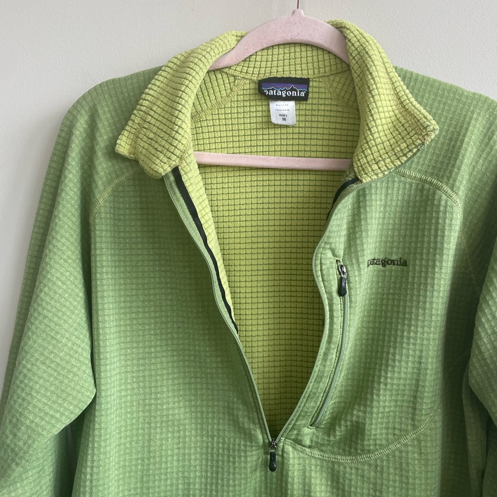 Patagonia Men’s R1 Pullover Half Zip Lime Green Grid Fleece Lined Jacket - Picture 7 of 8